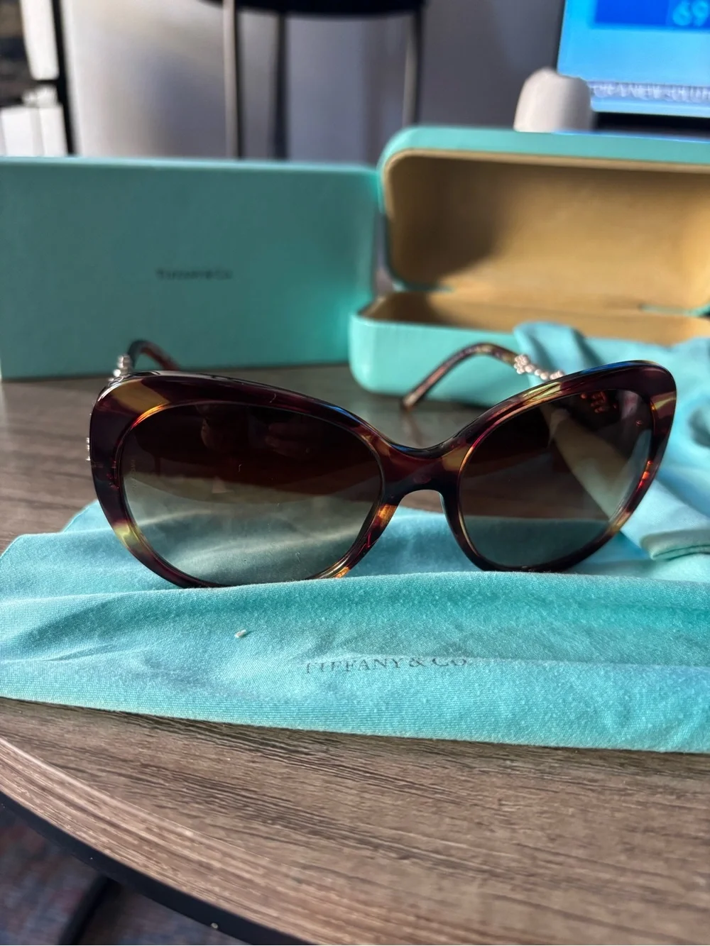 Tiffany & Co. Women's Tortoise Shell Sunglasses with Crystal-Embellished Temples